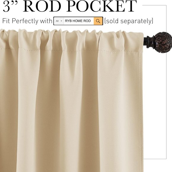 RYB Home Beige Short 34"x36 Curtains (1 set/2 panels) - Picture 2 of 3